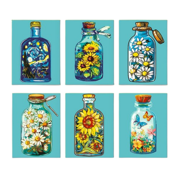 Art in Bottles - 6 Mini Paintings