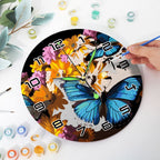 Blue Butterfly Floral Paint by Numbers Clock Kit