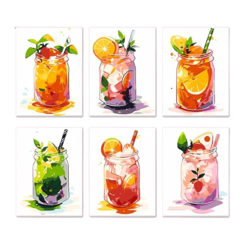 Refreshing Drinks - 6 Mini Paintings