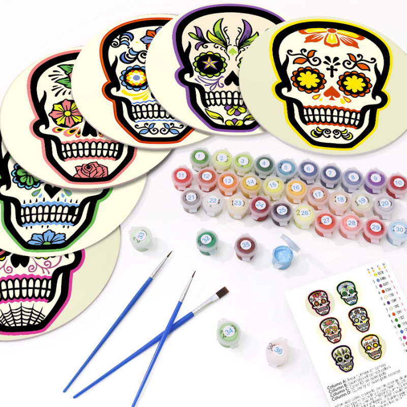Floral Skull Designs 6-Pieces Paint by Numbers Placemat