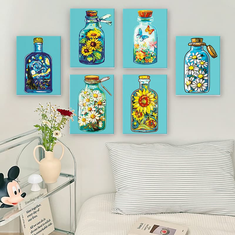 Art in Bottles - 6 Mini Paintings
