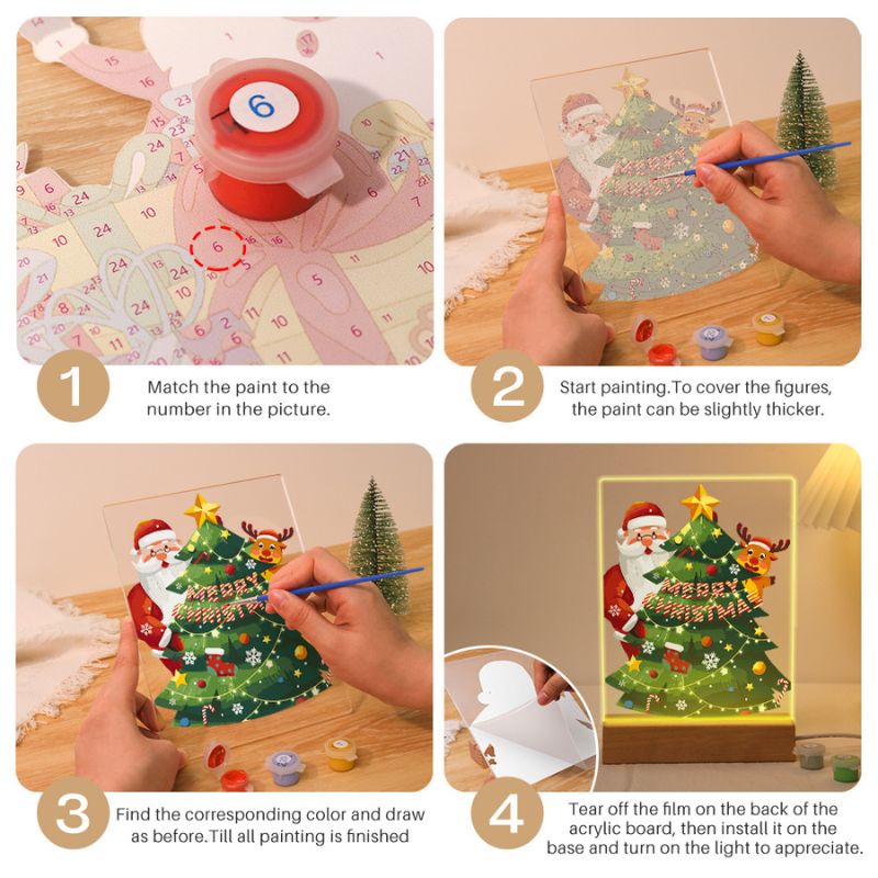 Santa and Reindeer Festive Tree LED Paint by Numbers